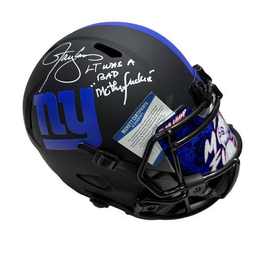 Lawrence Taylor Autographed New York Giants "LT was a BAD Motherf*cker" Inscribed Eclipse Replica Helmet w/ Visor Beckett
