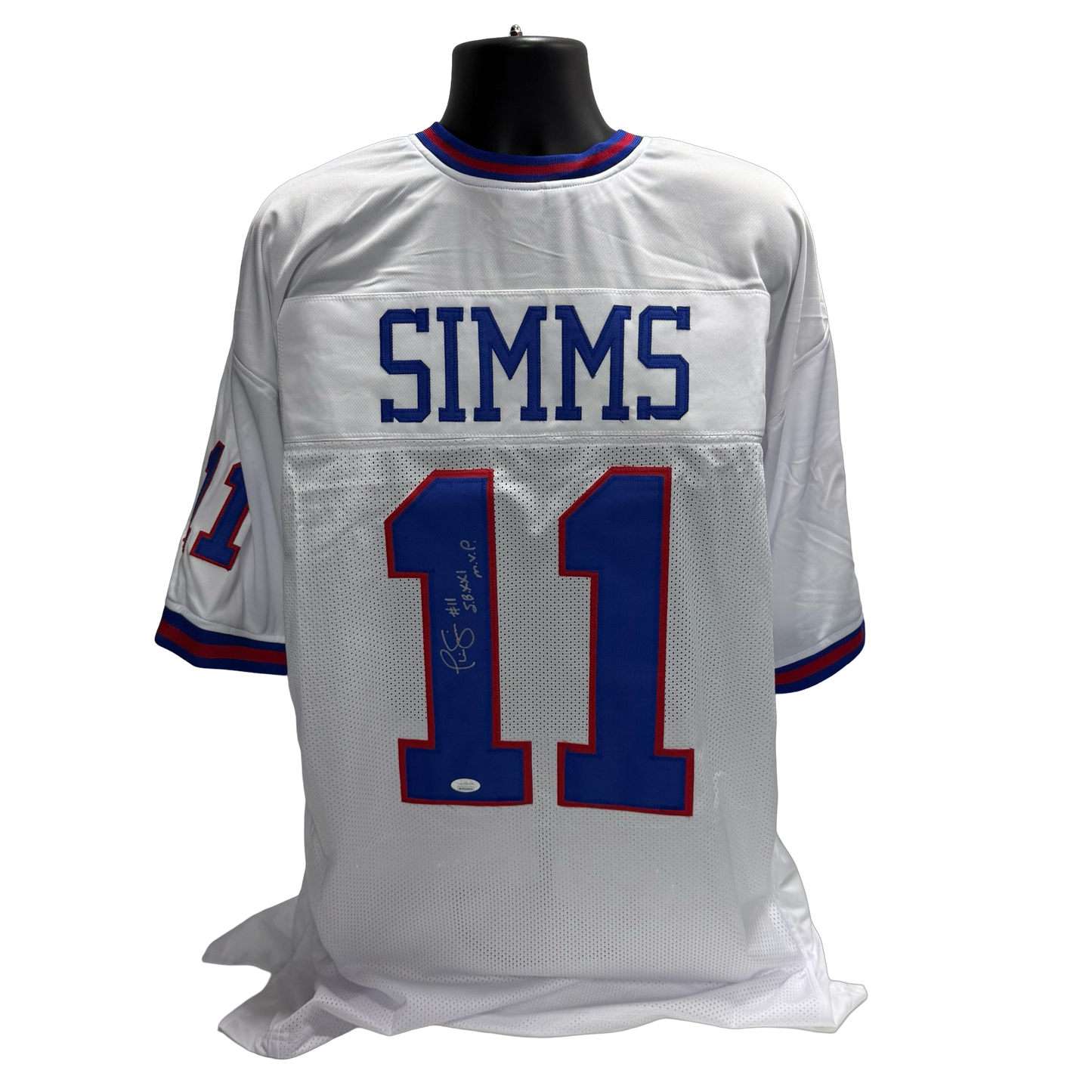 Phil Simms Autographed New York Giants "S.B.XXI M.V.P" Inscribed White Jersey JSA