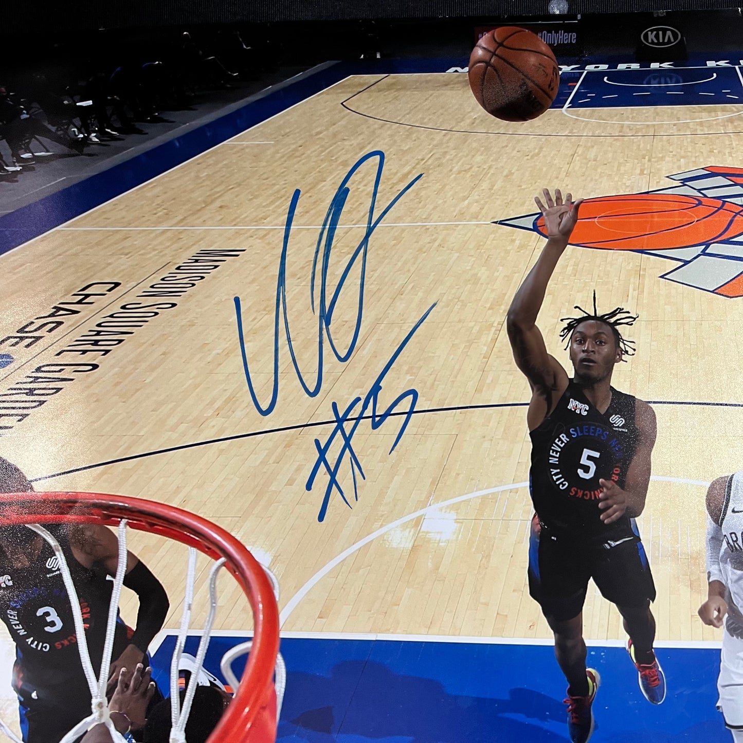 Immanuel Quickley Autographed New York Knicks Floater 16x20 Steiner CX