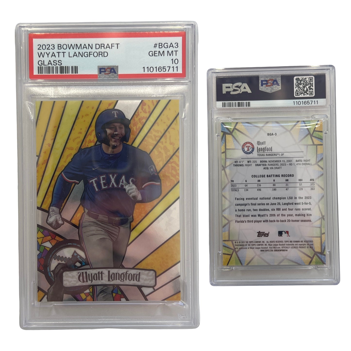 2023 Wyatt Langford Bowman Draft Glass #BGA3 PSA GEM MT 10