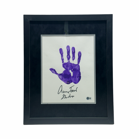Jerry West Autographed Los Angeles Lakers Purple Handprint 11x14 The Logo Inscription Beckett - Framed