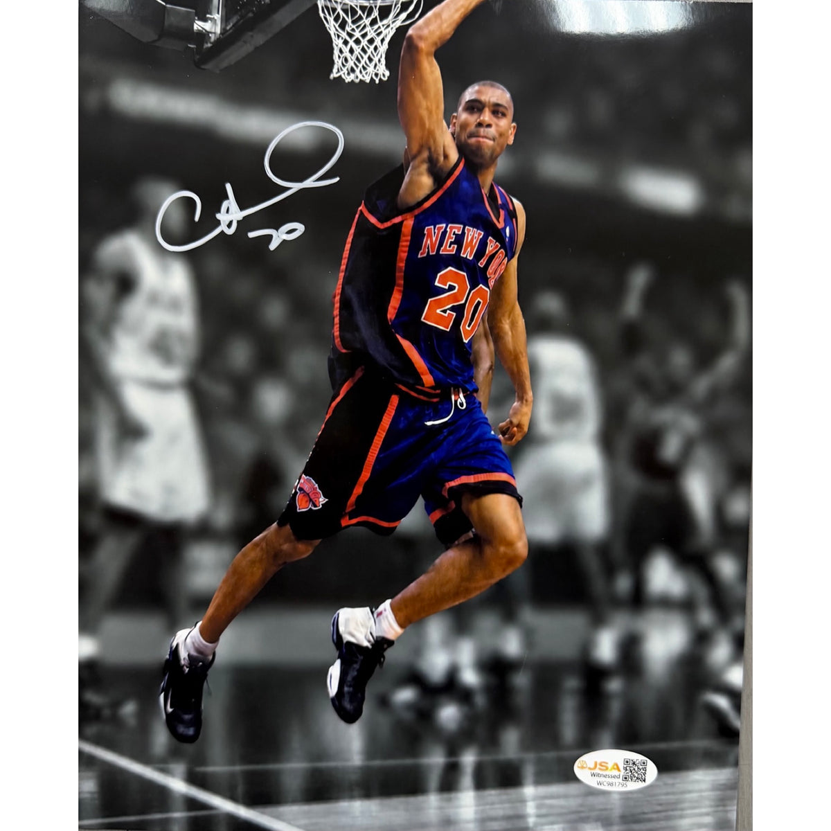 Allan Houston Autographed Edit White Ink New York Knicks 8x10 JSA COA