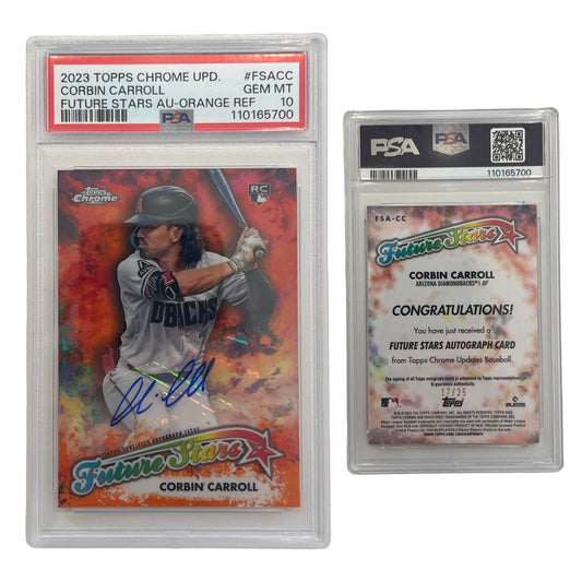 2023 Corbin Carroll Topps Chrome Update Future Stars Auto Orange Refractor /25 #FSACC PSA GEM MT 10