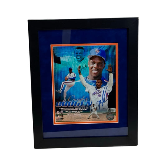 Doc Gooden Autographed New York Mets Stat Hands Up Framed 8x10 Beckett