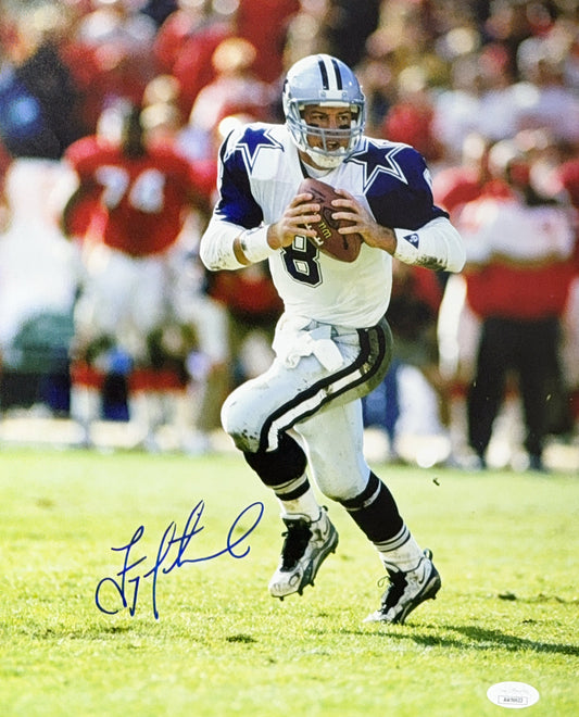 Troy Aikman Autographed Dallas Cowboys Scramble 11x14 JSA