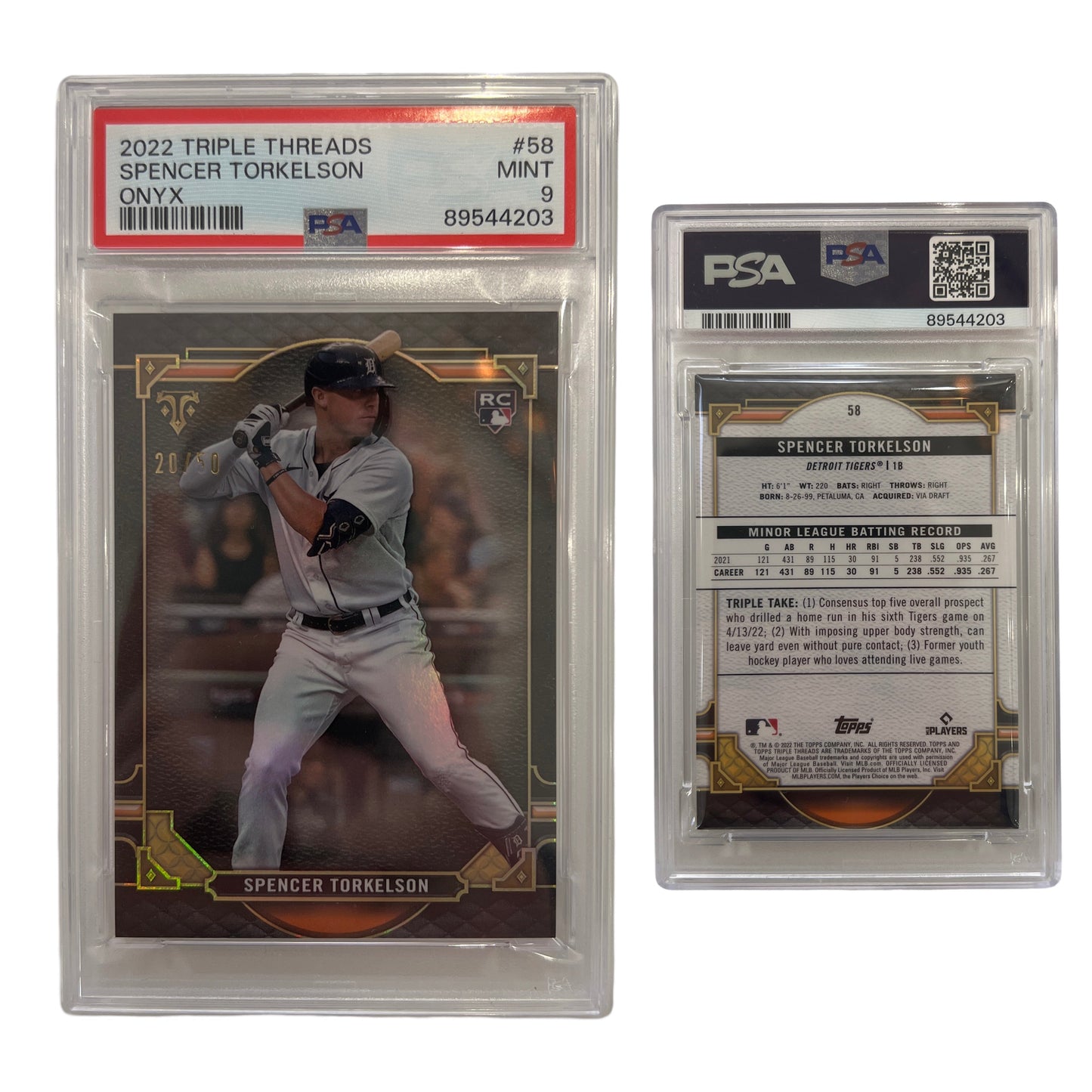 2022 Spencer Torkelson Topps Triple Threads Onyx /50 #58 PSA MINT 9