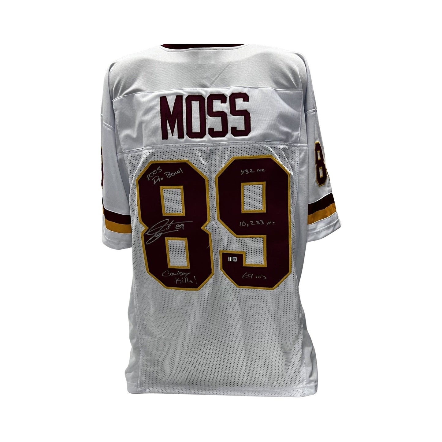 Santana Moss Autographed Washington Commanders White Jersey "2005 Pro Bowl, Cowboy Killa, 732 Rec, 10,283 Yards, 69 TDs" Inscription Steiner CX