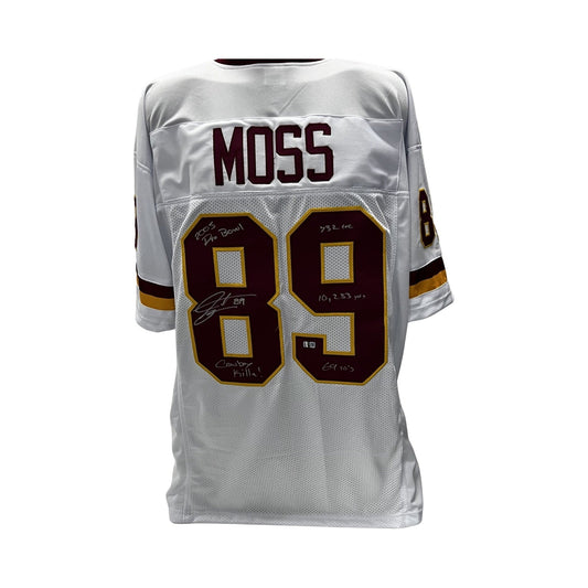 Santana Moss Autographed Washington Commanders White Jersey "2005 Pro Bowl, Cowboy Killa, 732 Rec, 10,283 Yards, 69 TDs" Inscription Steiner CX