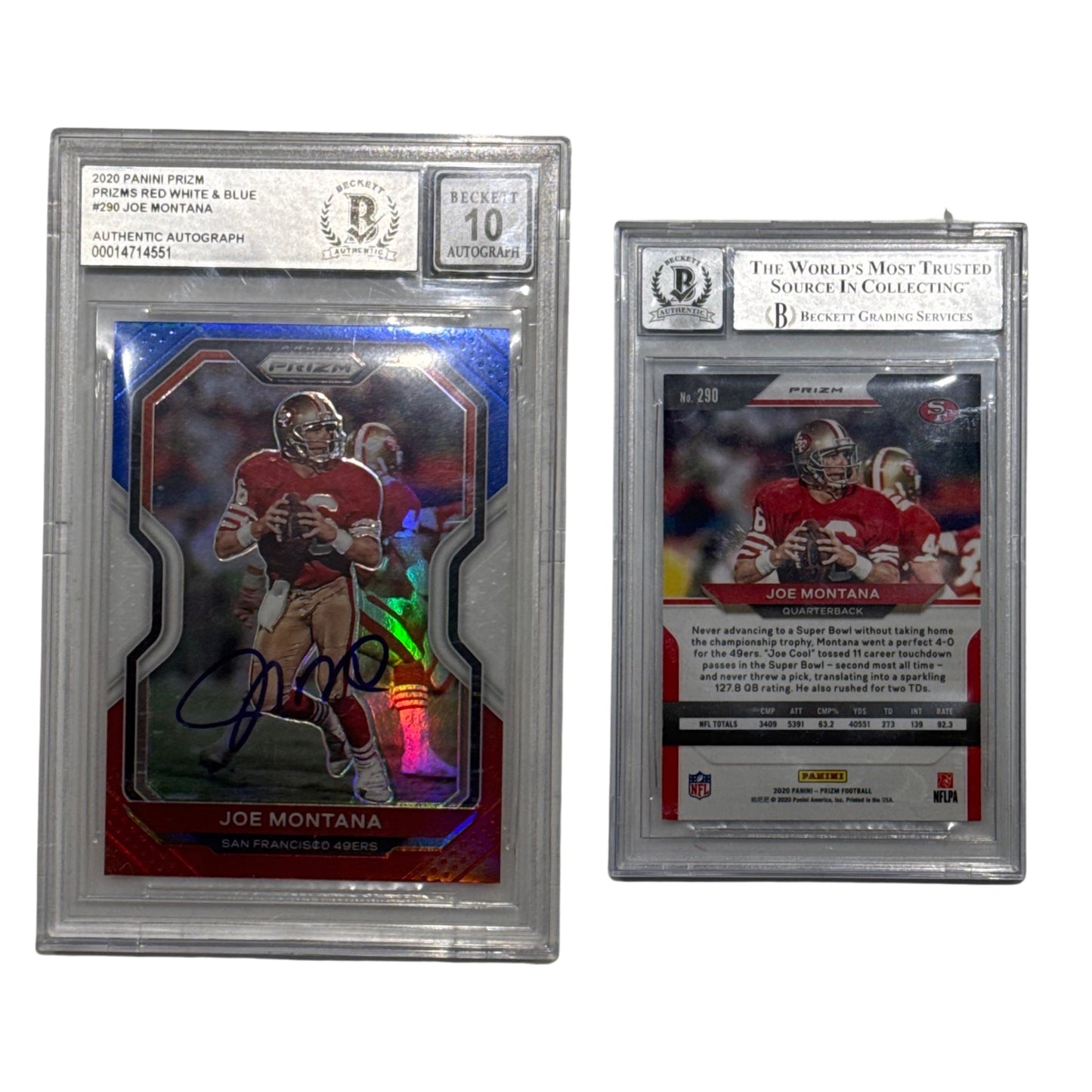 Panini Prizm Prized Red White & Blue #290 Joe Montana Beckett Autographed 10