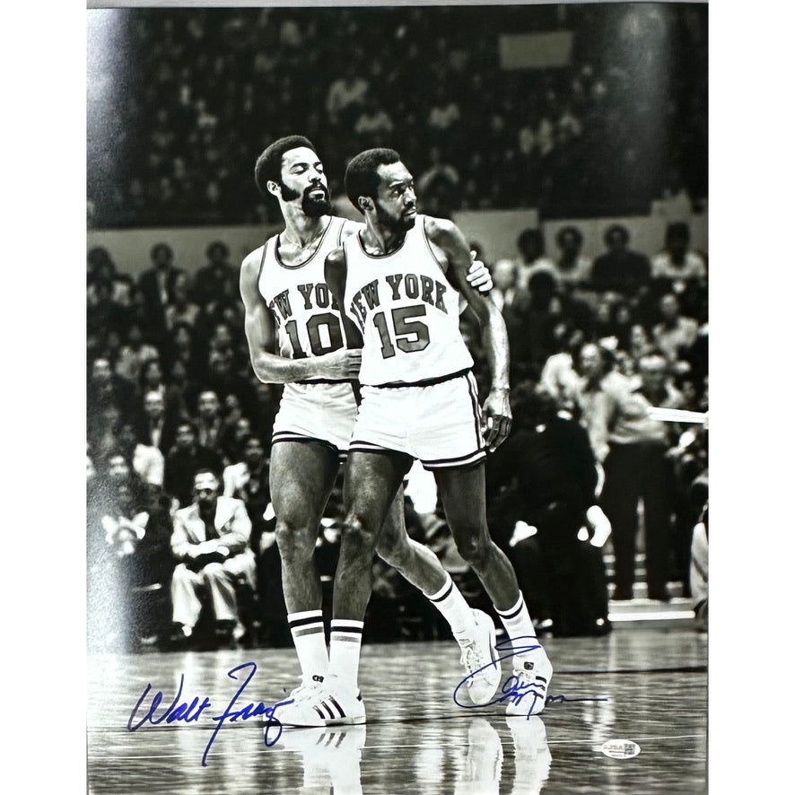 Walt Frazier & Earl Monroe Dual Signed Vertical 16x20 JSA