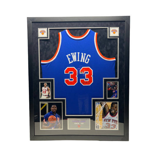 Patrick Ewing Autographed New York Knicks Framed Blue Mitchell & Ness Jersey Steiner CX