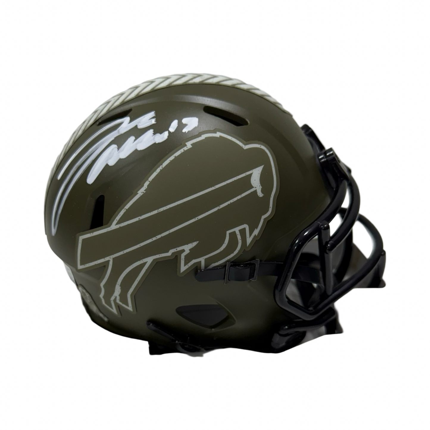 Josh Allen Autographed Buffalo Bills Forest Green Salute To Service Mini Helmet Beckett