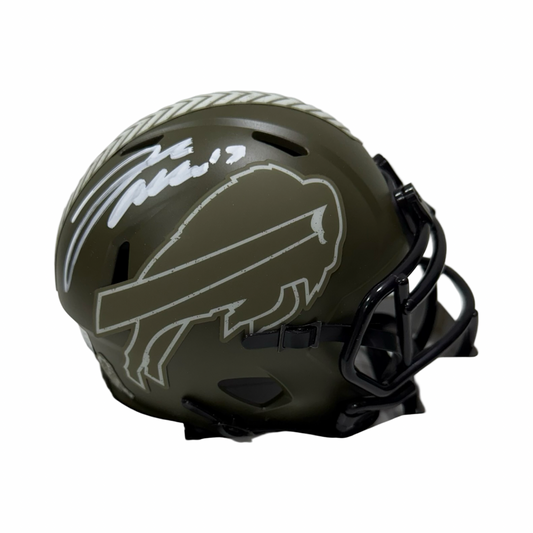 Josh Allen Autographed Buffalo Bills Forest Green Salute To Service Mini Helmet Beckett