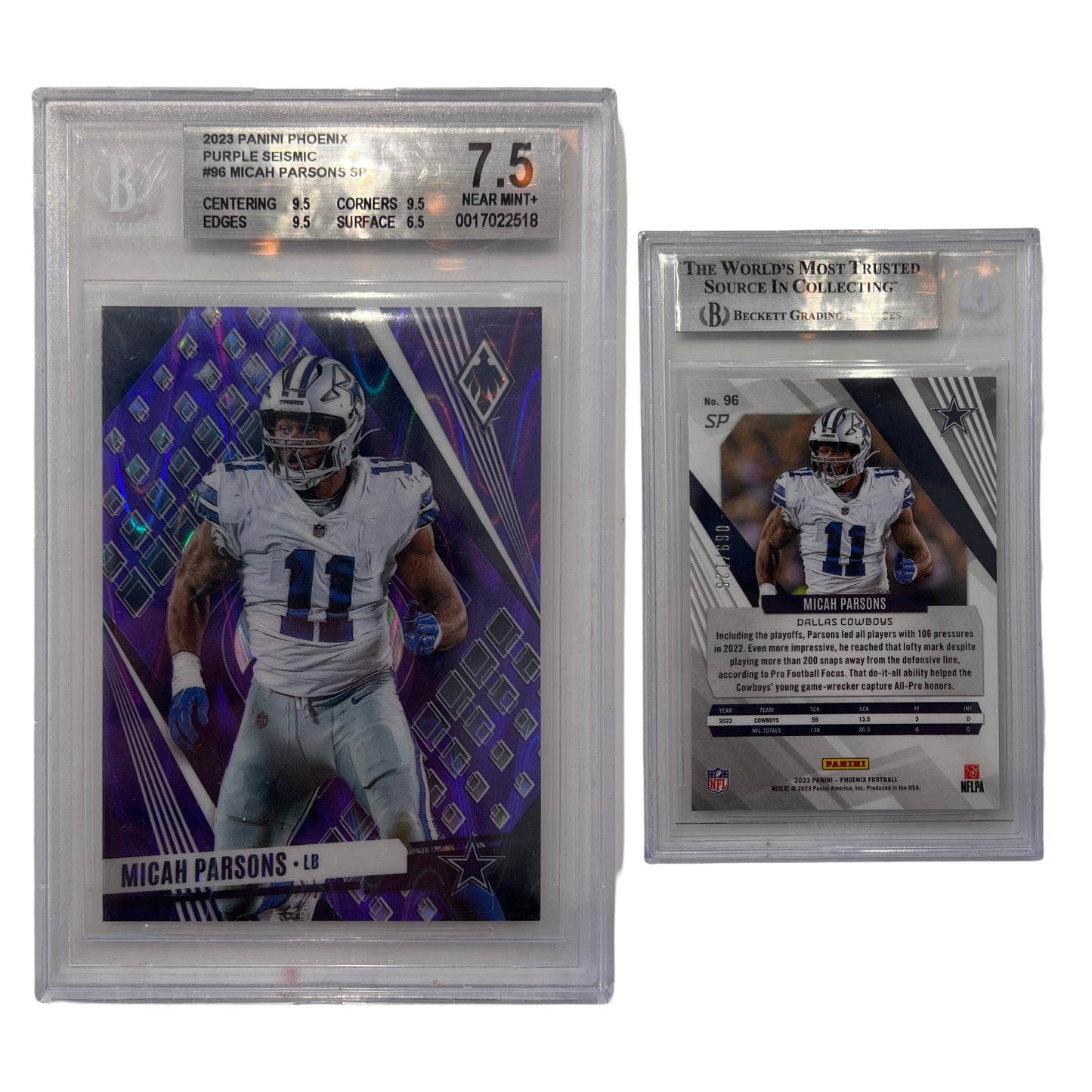 2023 Micah Parsons Panini Phoenix Purple Seismic /125 #96 SP Beckett Near Mint+ 7.5