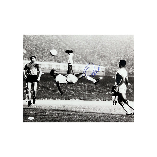 Pele Autographed Bicycle Kick 16x20 JSA