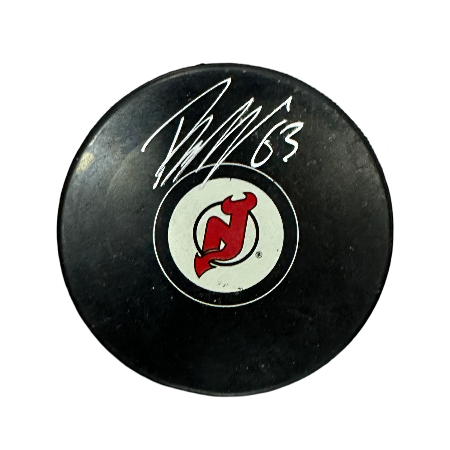 Jesper Bratt Autographed New Jersey Devils Replica Logo Puck JSA