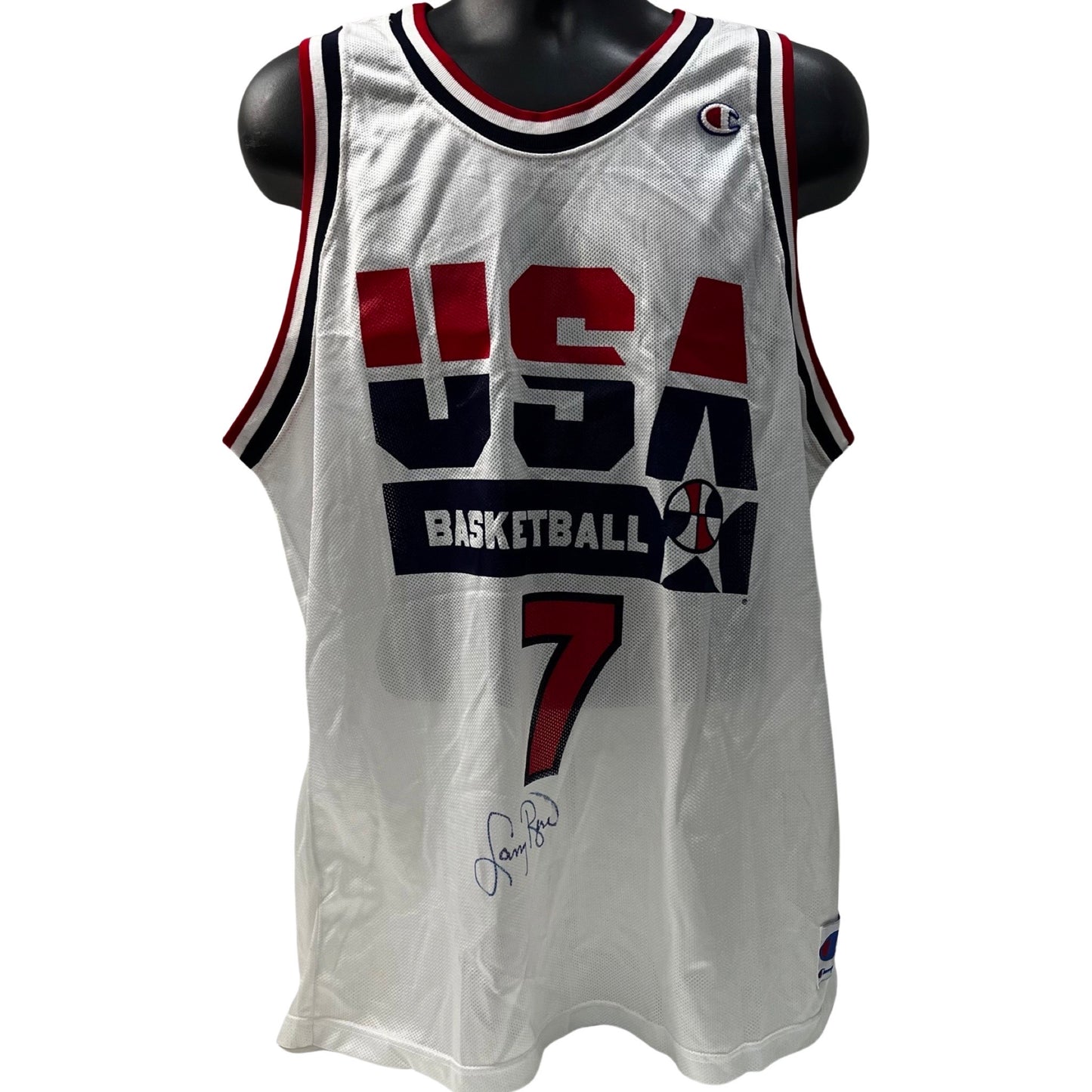 Larry Bird Autographed Boston Celtics Team USA White Champion Jersey Beckett