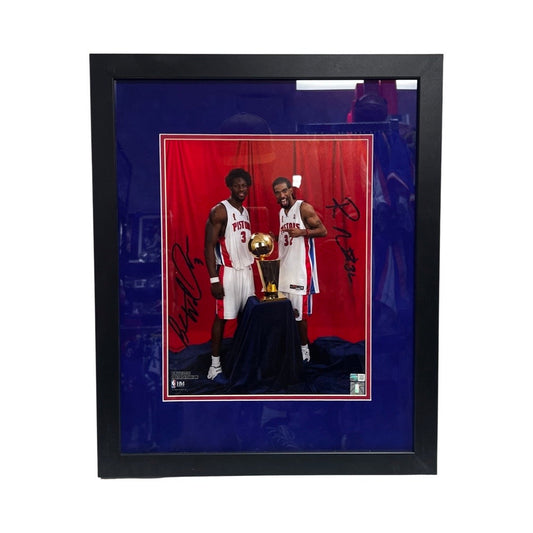 Rip Hamilton & Ben Wallace Autographed Detroit Pistons Red Curtain 11x14 Steiner CX - Framed
