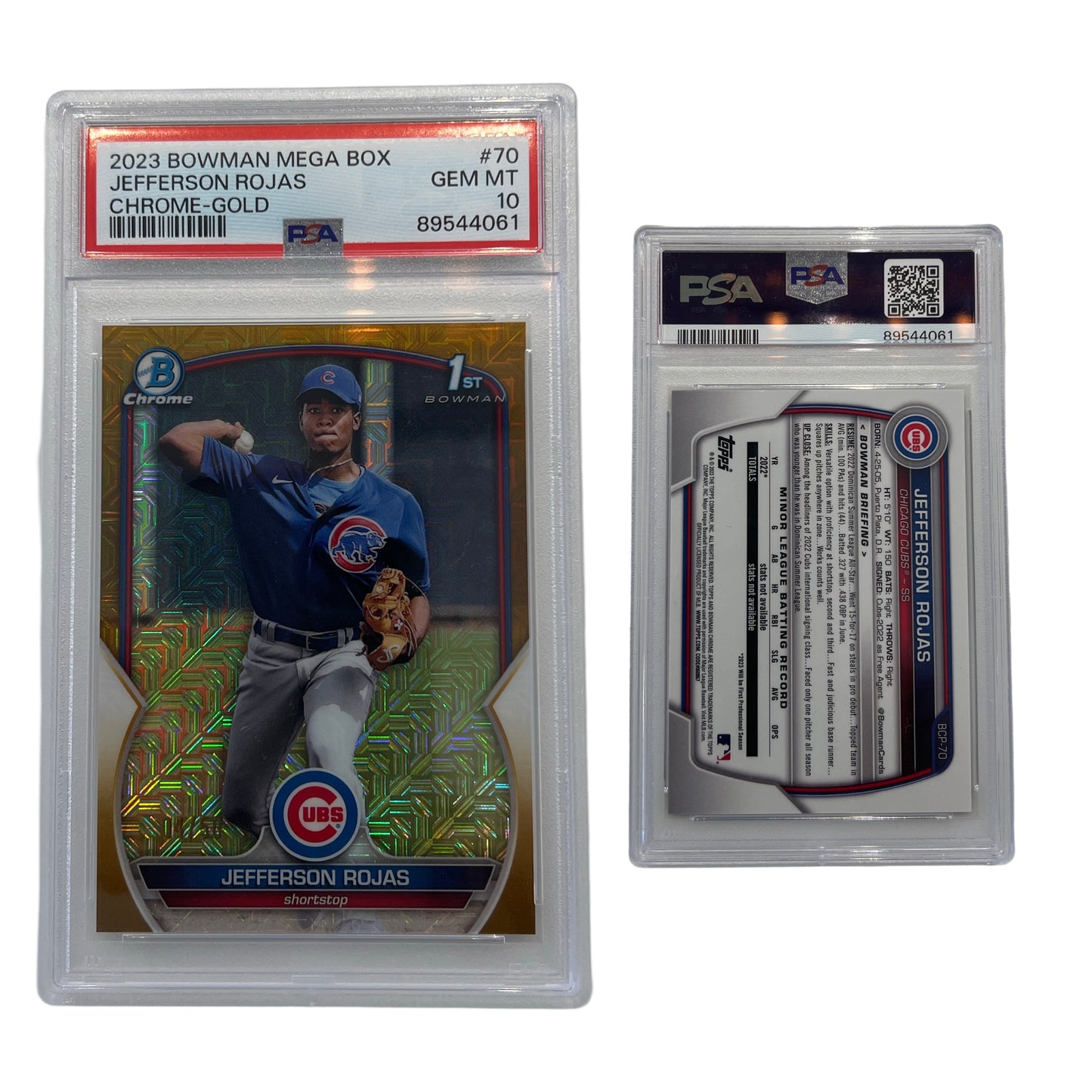 2023 Jefferson Rojas Bowman Mega Box Chrome-Gold /50 #70 PSA GEM MT 10