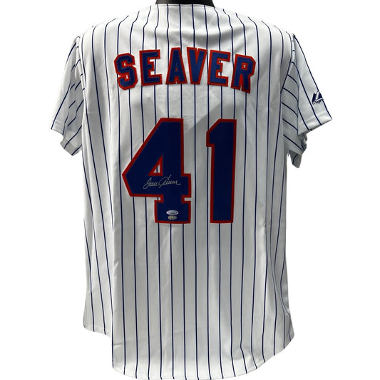 Tom Seaver Autographed New York Mets Majestic Pinstripe Jersey Tristar
