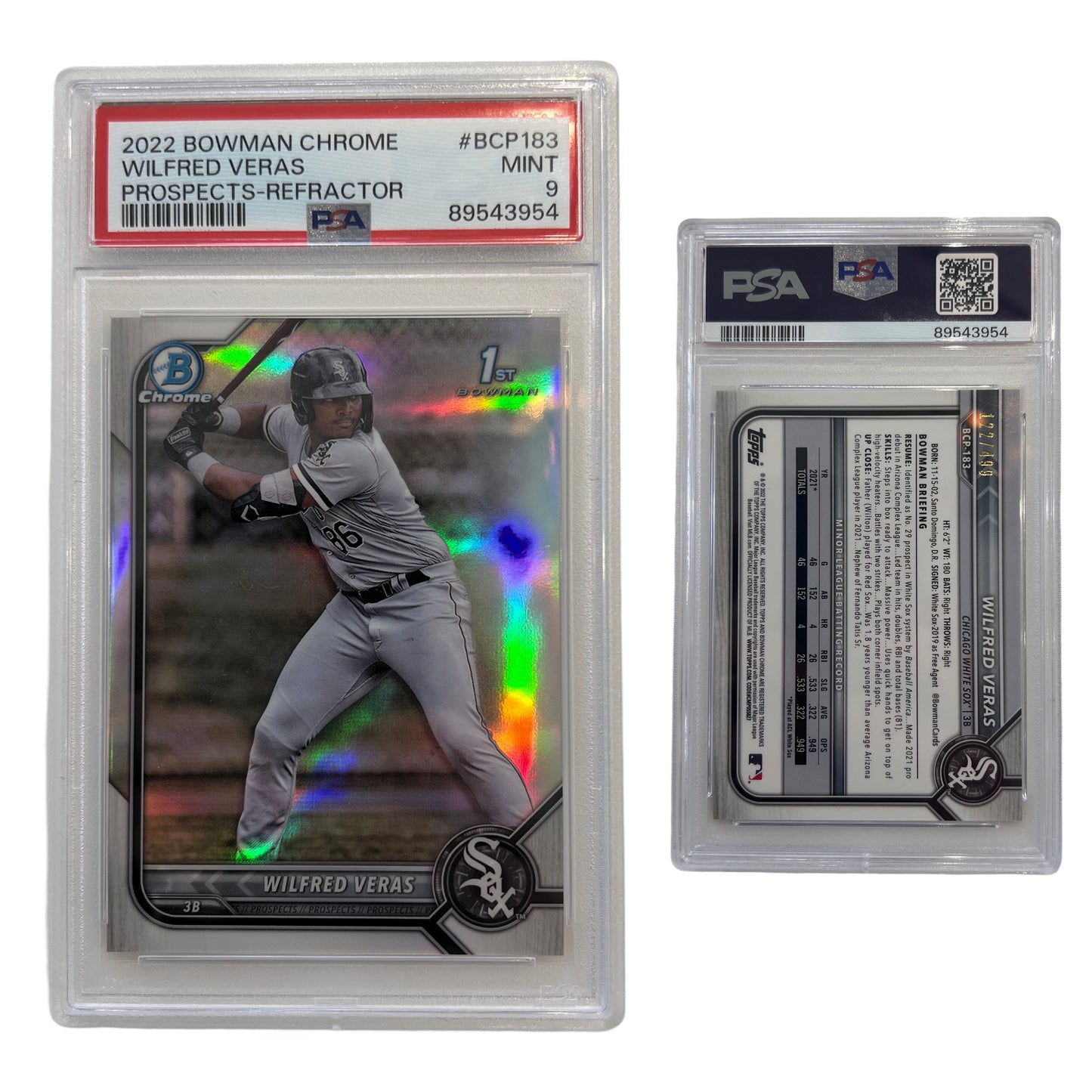 2022 Wilfred Veras Bowman Chrome Prospects Refractor /499 #BCP183 PSA MINT 9