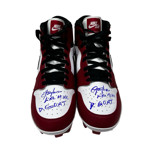 Lawrence Taylor Autographed New York Giants Red/White Jordan 1 Cleats "Like Mike & D. G.O.A.T." Inscription Beckett