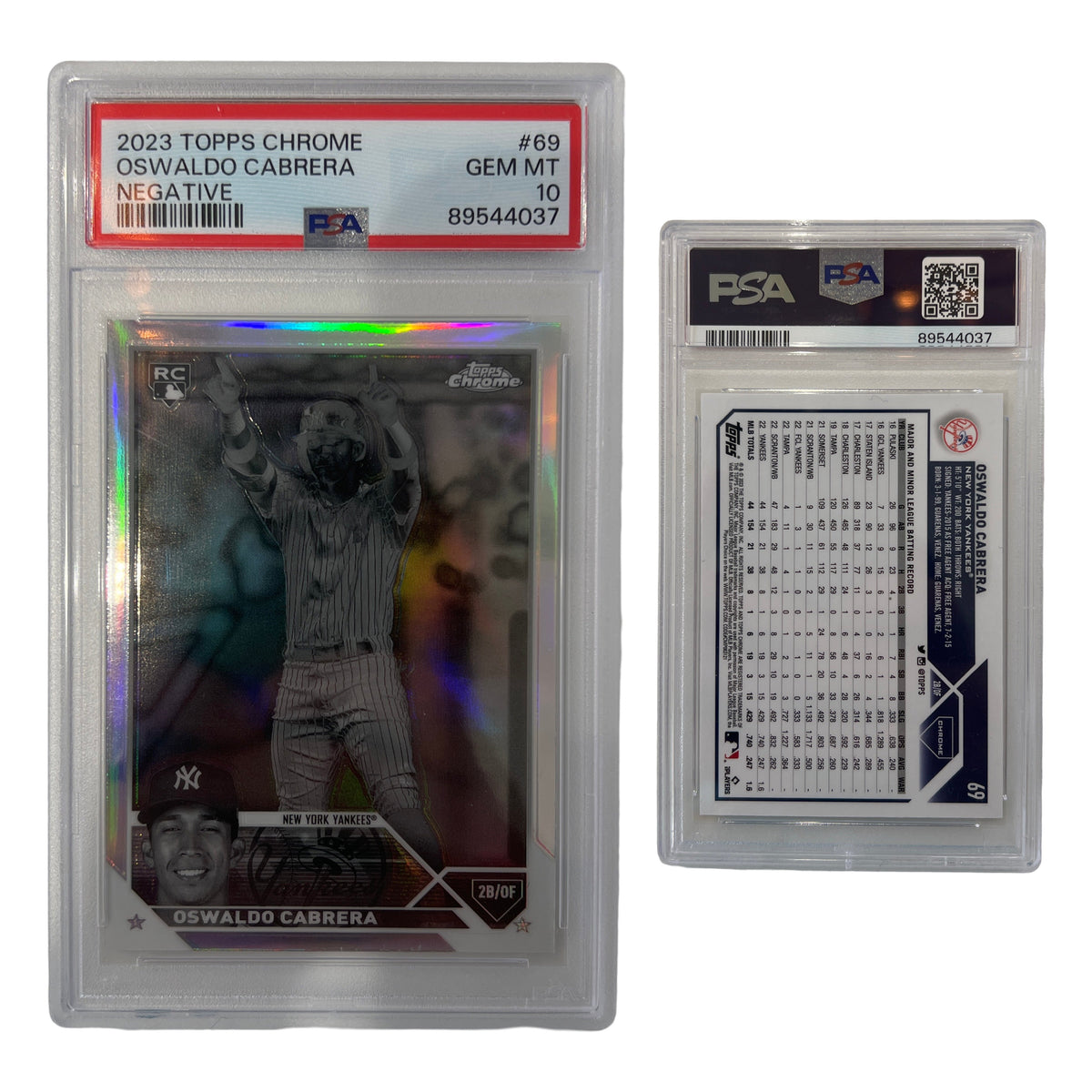 2023 Oswaldo Cabrera Topps Chrome Negative Refractor #69 PSA GEM MT 10