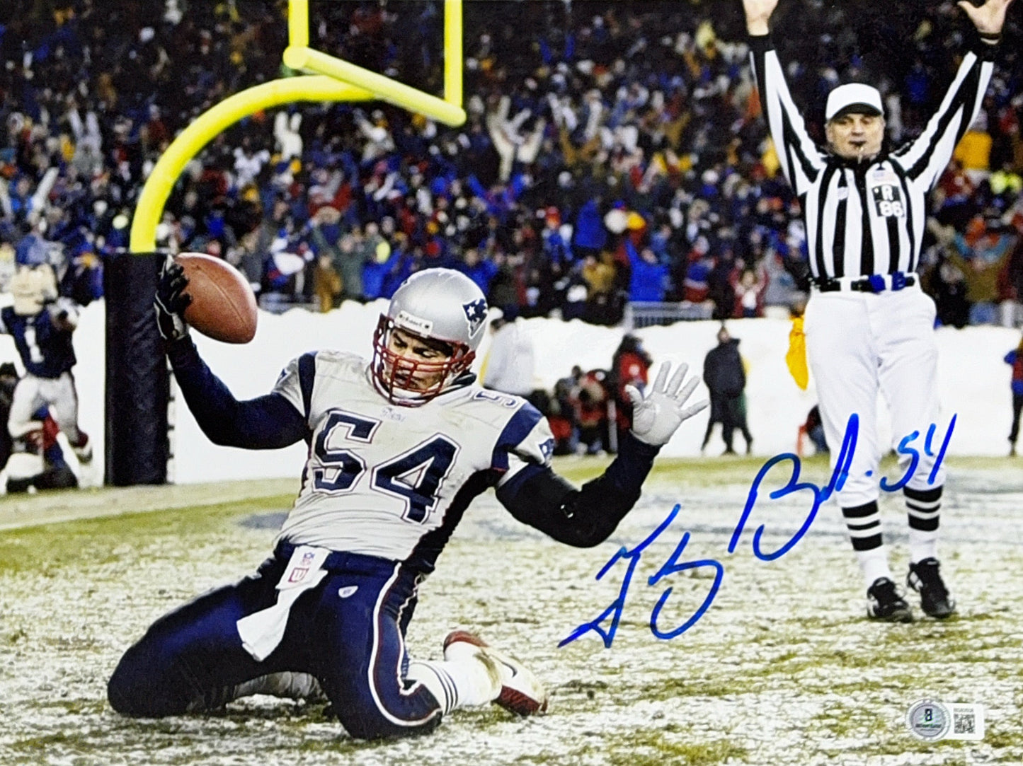 Tedy Bruschi Autographed New England Patriots Touchdown Slide 11x14 Beckett