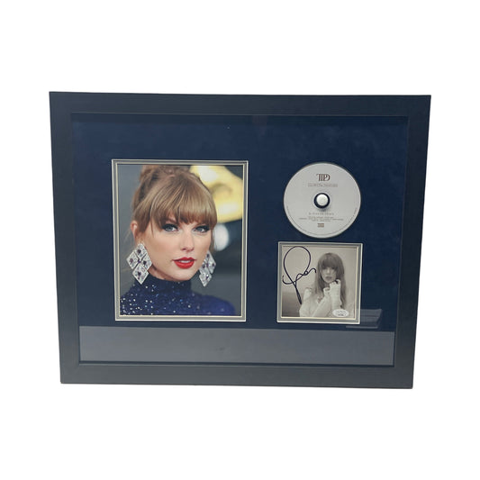 Taylor Swift Autographed Cut & Framed CD 11x14 Frame Headshot Big Earrings Navy Matte Horizontal JSA