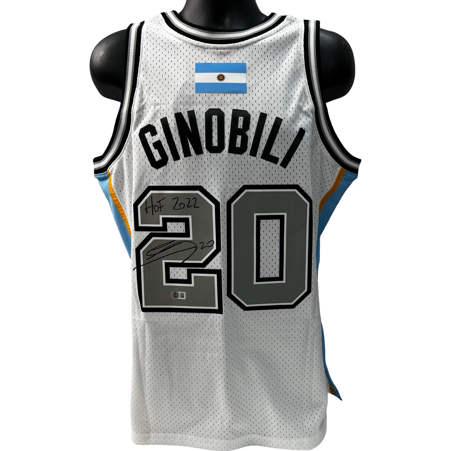 Manu Ginboli Autographed San Antonio Spurs White Mitchell & Ness Jersey "HOF 2022" Beckett