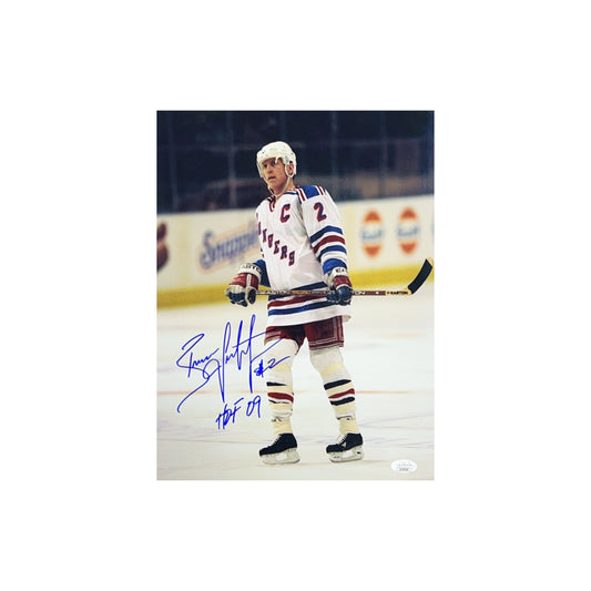 Brian Leetch Autographed New York Rangers Glance 11x14 "HOF 09" Inscription JSA