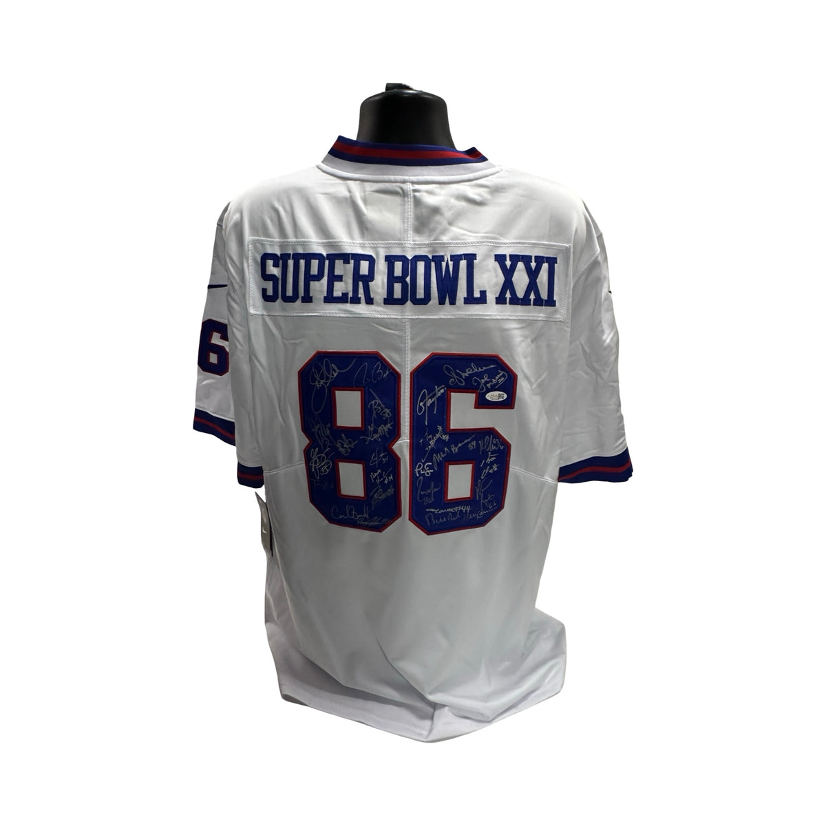 1986 Superbowl XXI Team Signed New York Giants White Jersey JSA COA