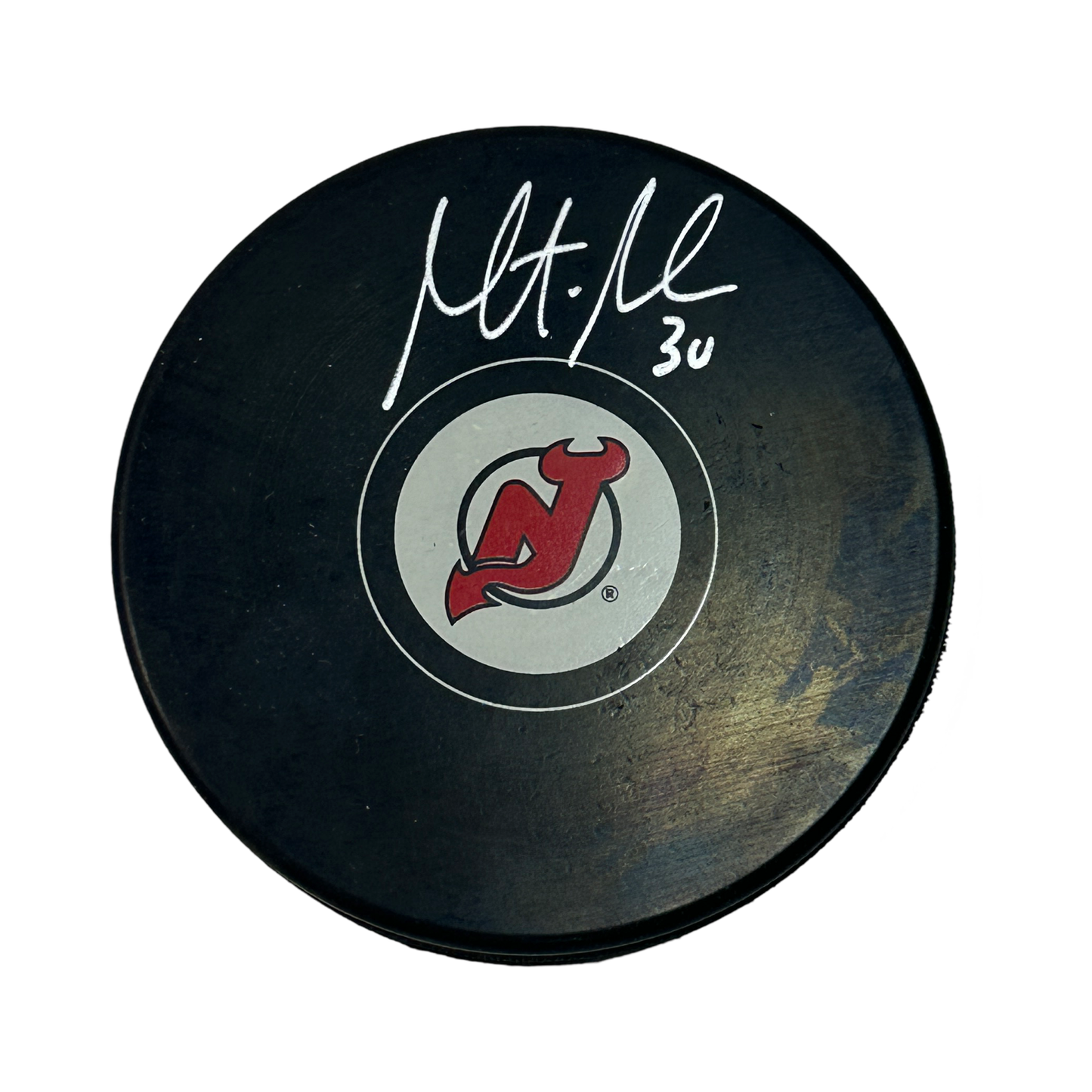 Martin Brodeur Autographed New Jersey Devils Replica Logo Puck JSA