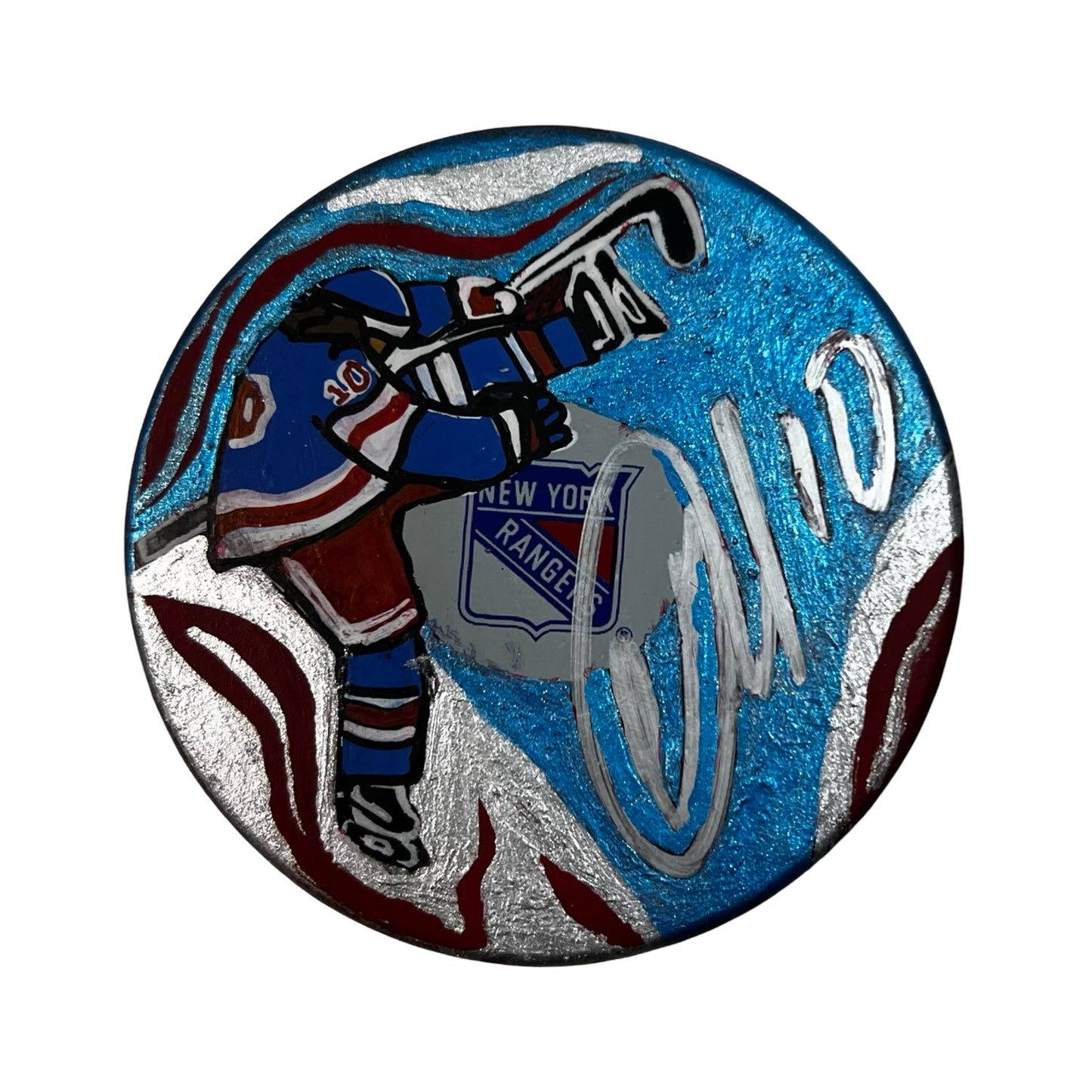 Artemi Panarin Autographed New York Rangers Original Art 1/1 Replica Puck Blue/Silver Beckett