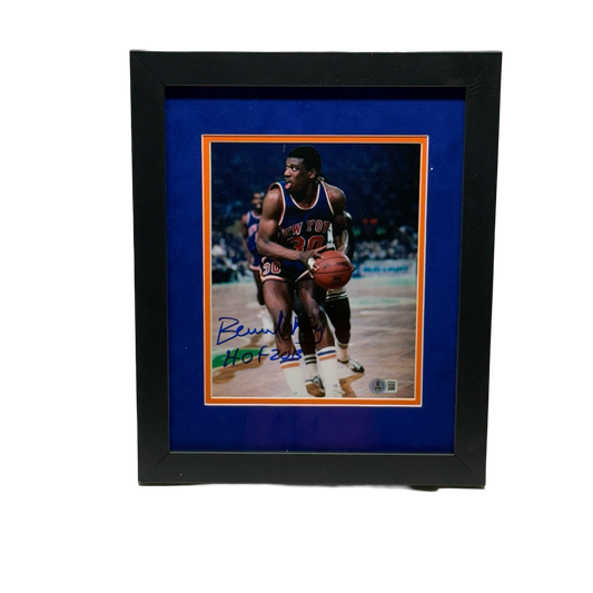 Bernard King Autographed New York Knicks Holding Ball 8x10 Beckett - Framed
