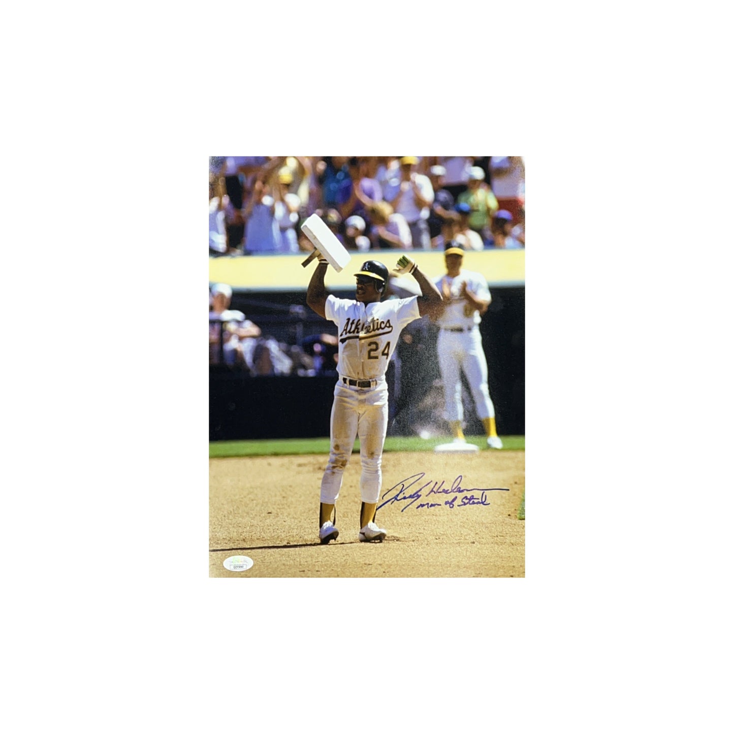 Rickey Henderson Autographed Oakland Athletics 11x14 "Man Of Steal" Inscription JSA