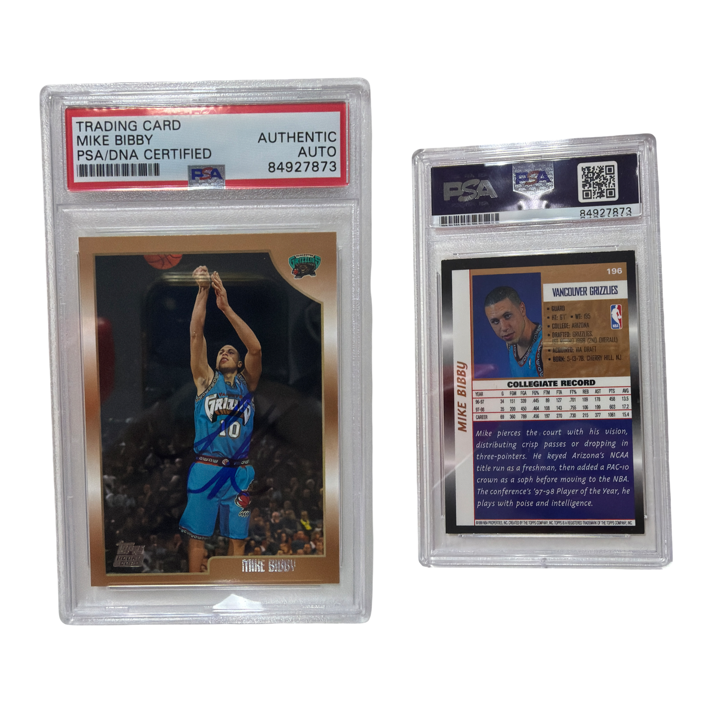 1998-99 Mike Bibby Topps Rookie Card #196 Autographed PSA Auto Authentic