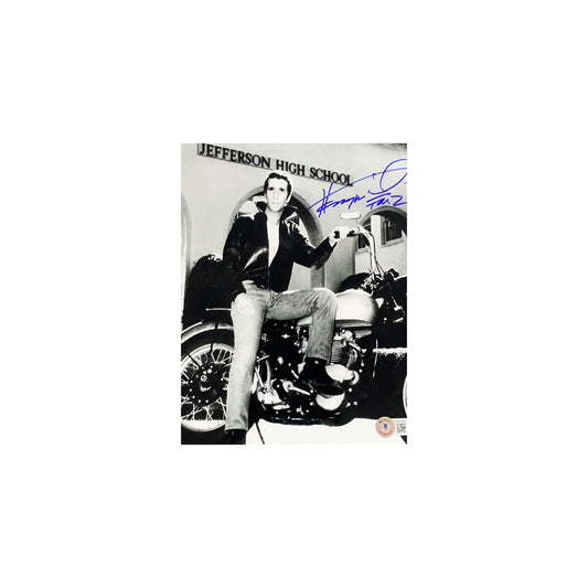 Henry Winkler Autographed Happy Days On Bike 8x10 "Fonz" Inscription Beckett