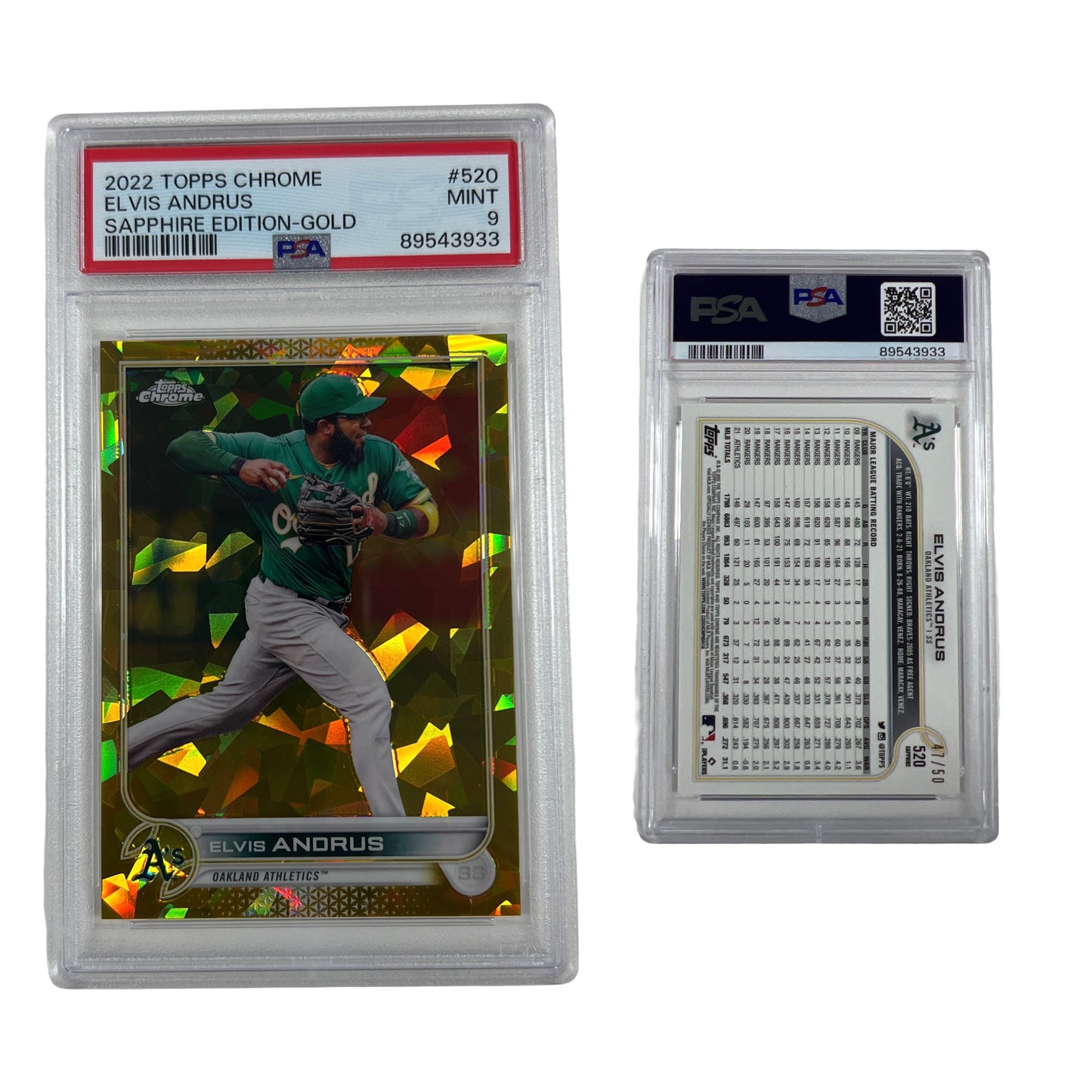 2022 Topps Chrome Elvis Andrus Sapphire Edition Gold /50 #520 MINT 9