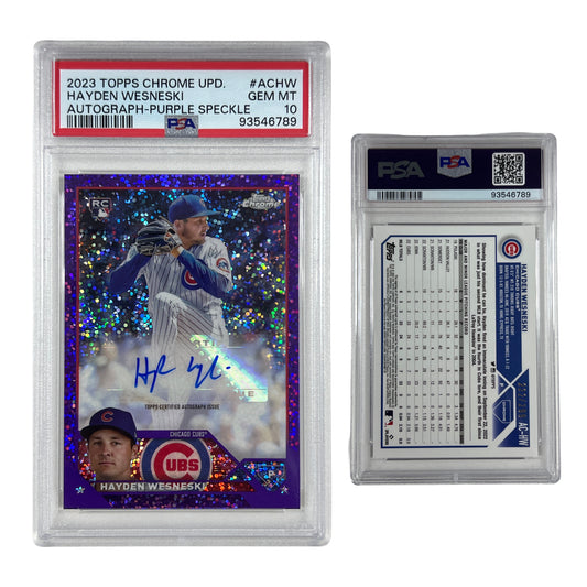 2023 Hayden Wesneski Topps Chrome Update Autograph Purple Speckle /299 #ACHW PSA GEM MT 10