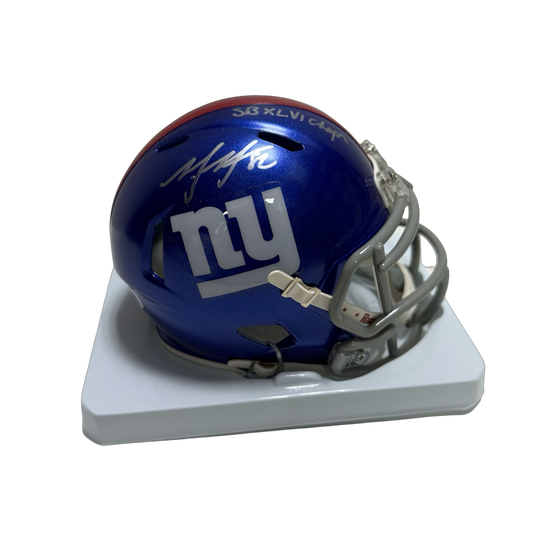 Mario Manningham Autographed New York Giants Speed Mini Helmet SB XLVI Champs PSA