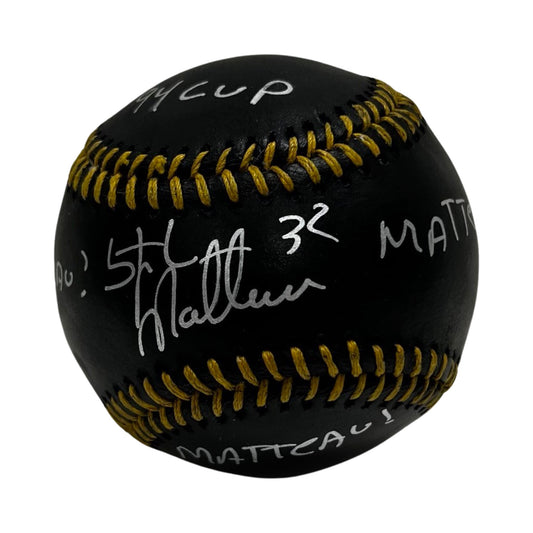 Stephane Matteau Autographed New York Rangers Black Leather OMLB "Matteau! Matteau! Matteau! 94 Cup" Inscription Steiner CX