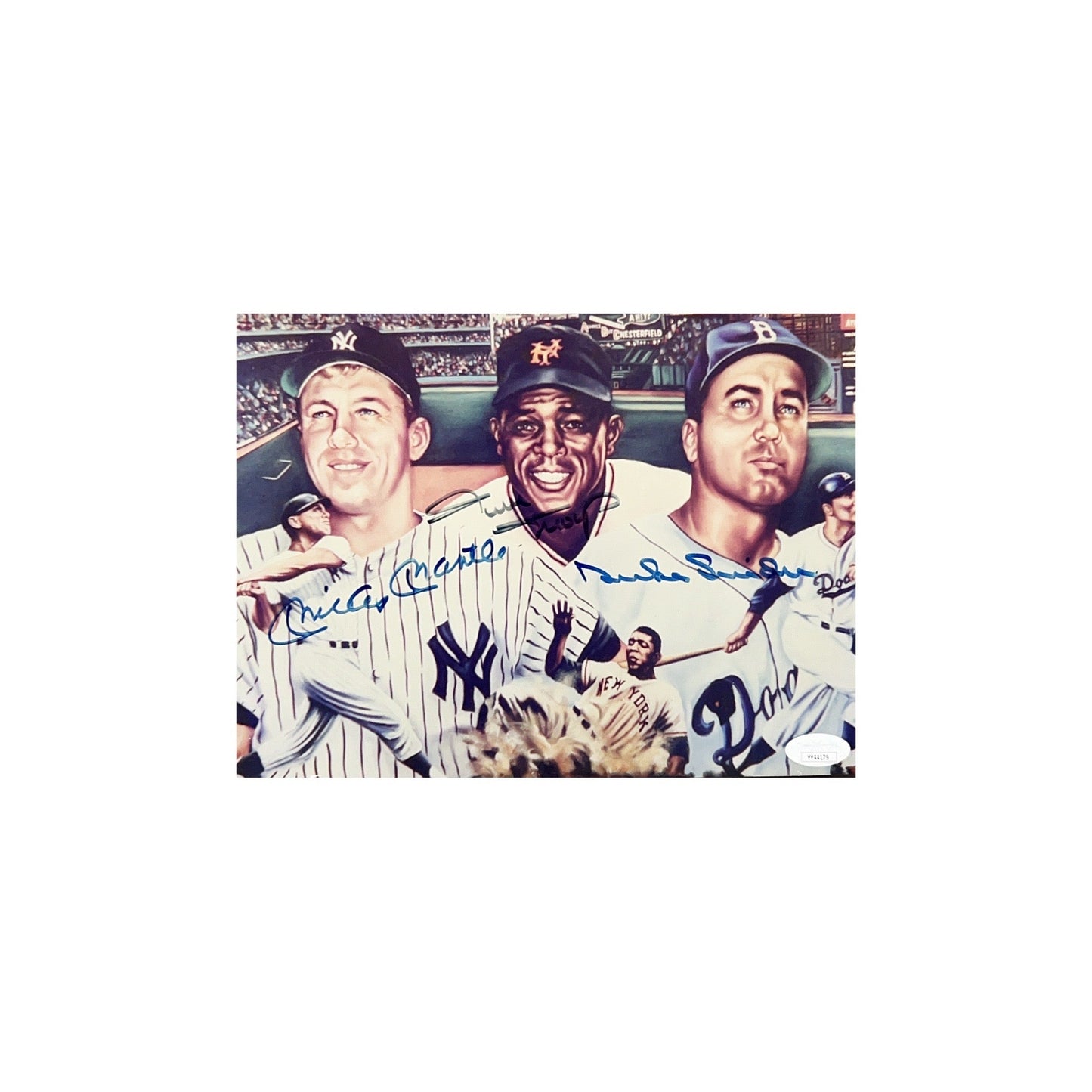 Mickey Mantle, Willie Mays & Duke Snider Autographed 8x10 JSA