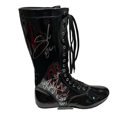 Rob Van Dam & Sabu Autographed WWE ECW Black Boot "ECW, 5 Star & ECW Tag Team Champions" Inscription Beckett