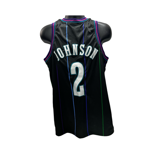 Larry Johnson Unsigned Charlotte Hornets Black Pinstripe Jersey