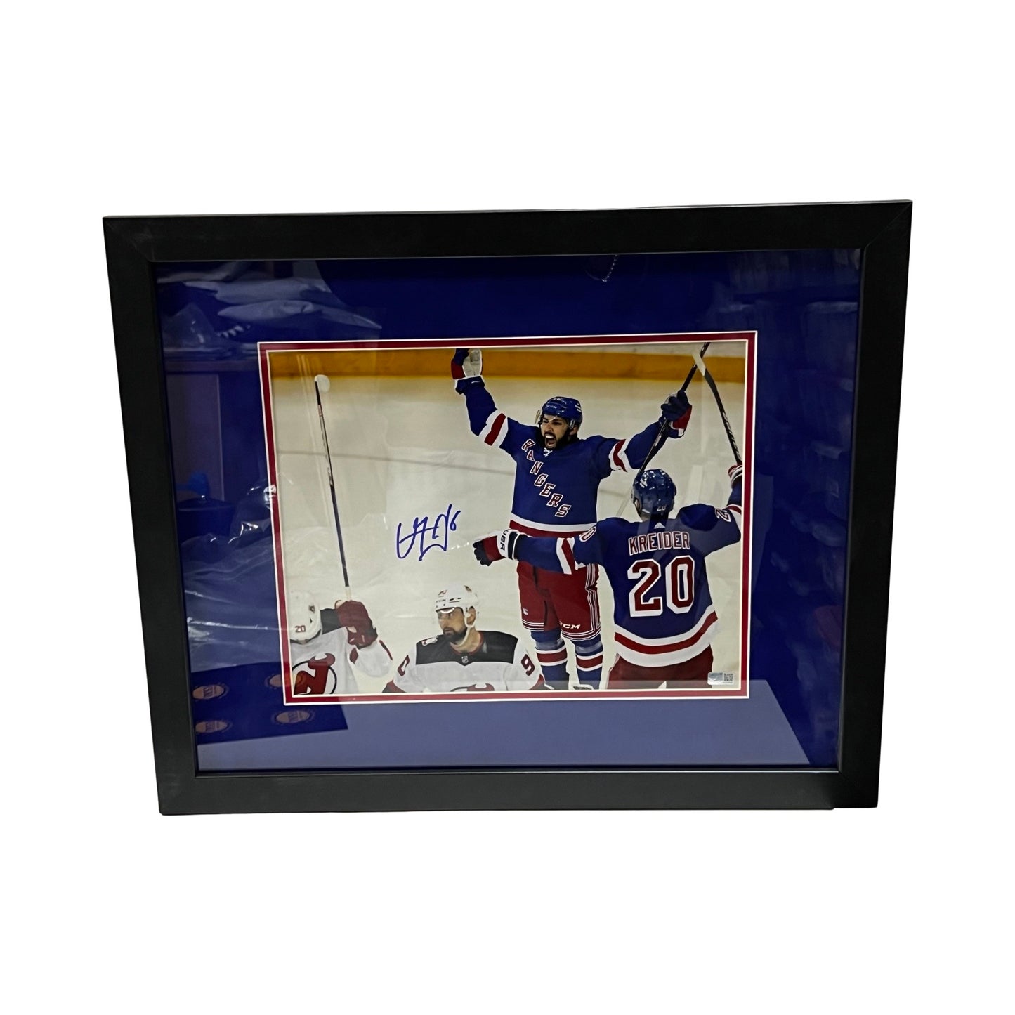 Vincent Trocheck Autographed New York Rangers Arms Up 11x14 Steiner CX