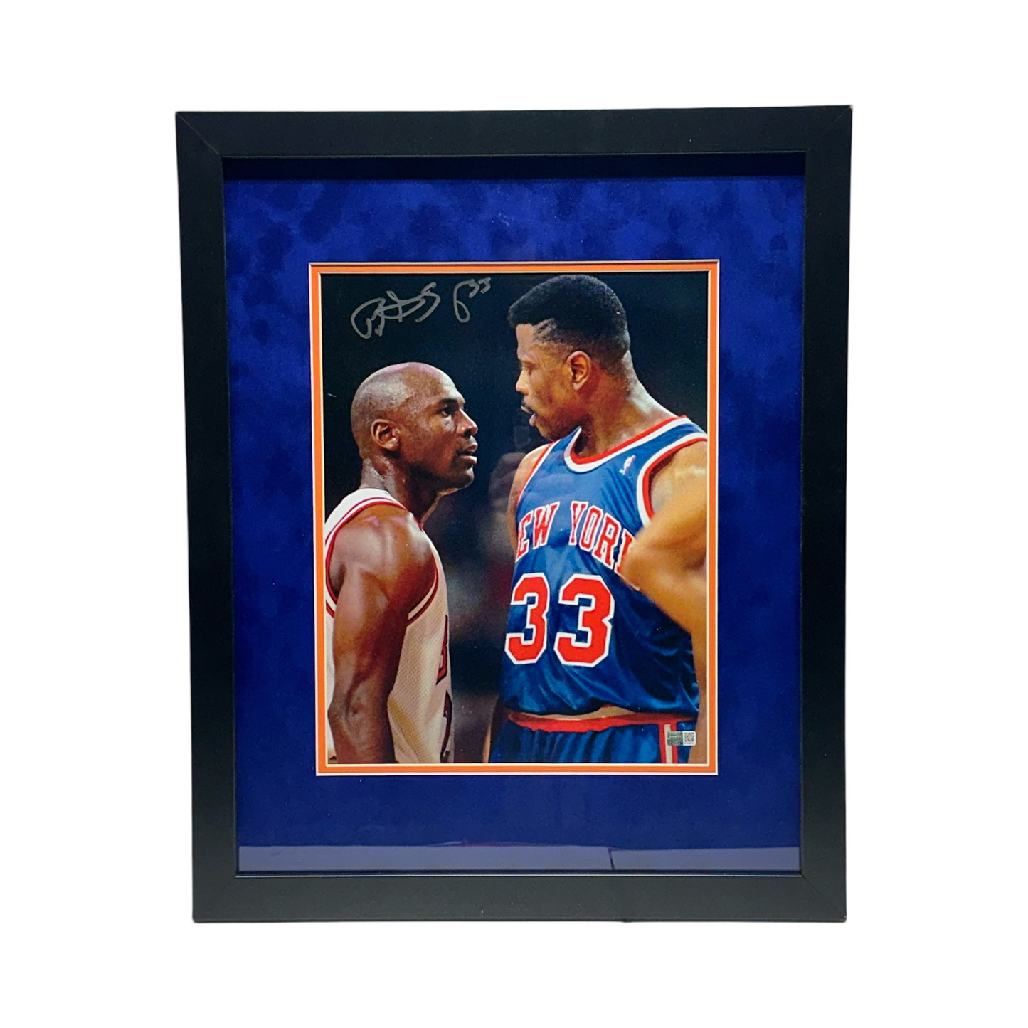 Patrick Ewing Autographed New York Knicks Michael Jordan Face Off 11x14 Steiner CX - Framed
