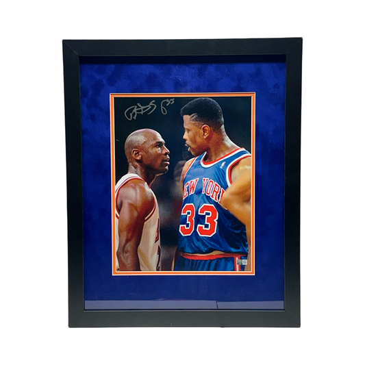 Patrick Ewing Autographed New York Knicks Michael Jordan Face Off 11x14 Steiner CX - Framed