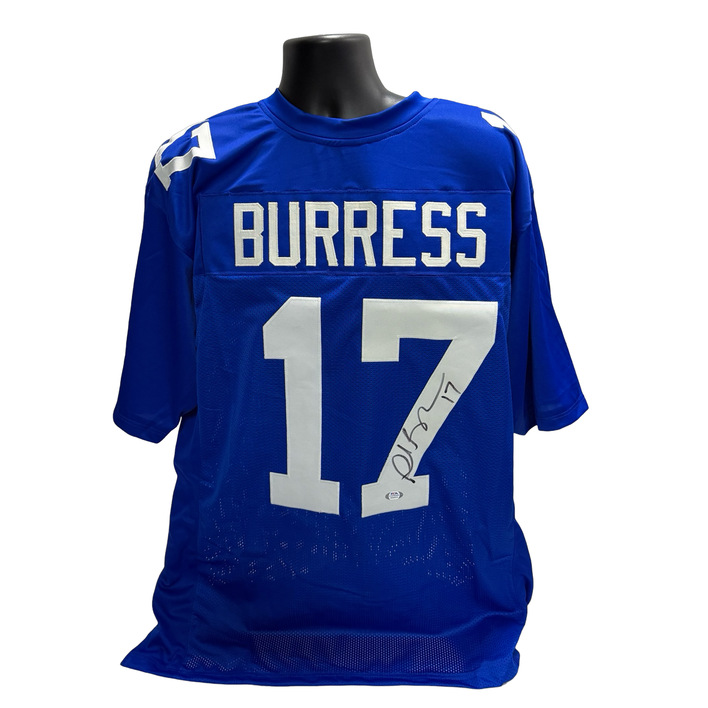 Plaxico Burress Autographed New York Giants Blue Jersey PSA