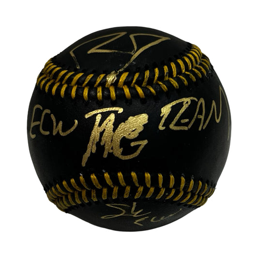 Rob Van Dam & Sabu Autographed WWE ECW Black Leather Baseball "ECW Tag Team" Inscription Beckett